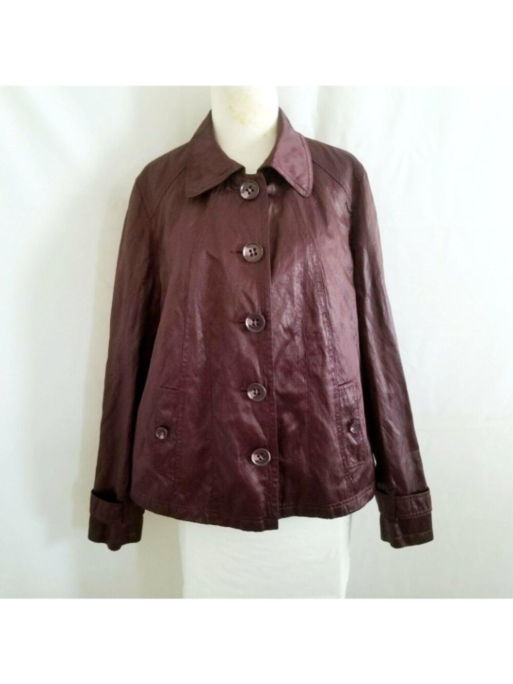 Tribal Women’s Long Sleeve Lined Burgundy Button-Up Coat Jacket Size 12 - Picture 4 of 16